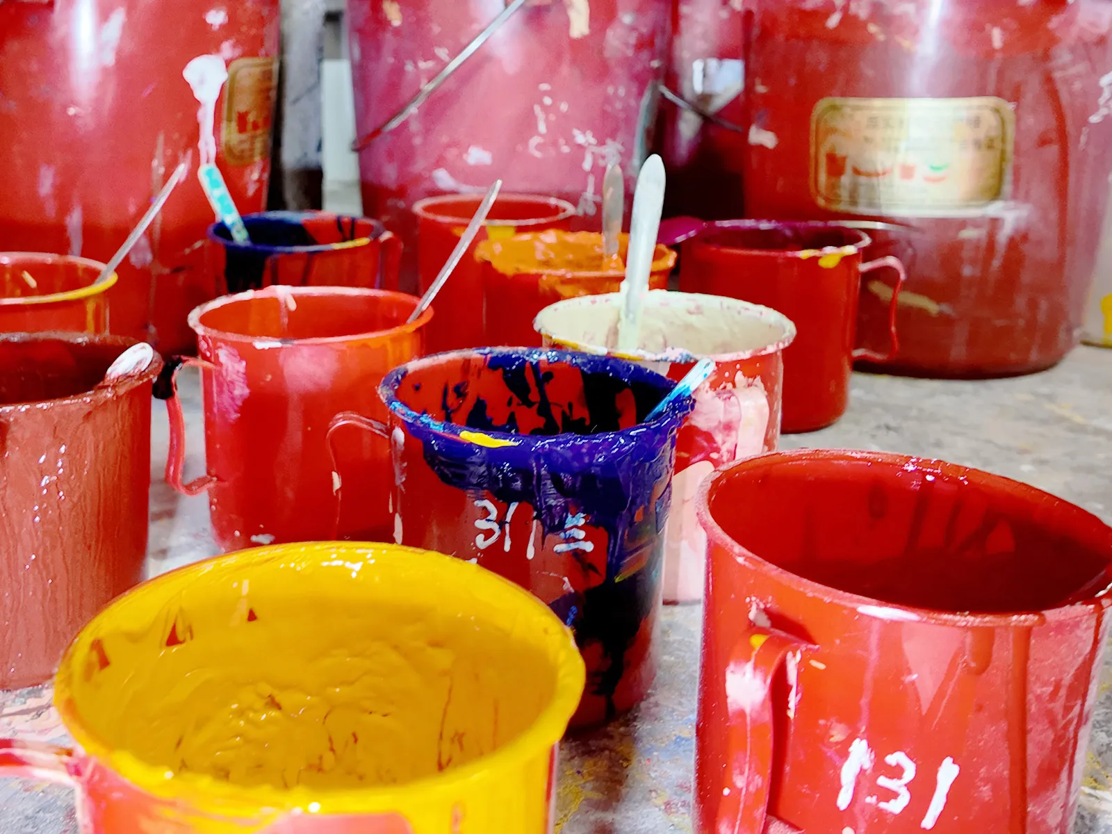 Paint mixing process in the toy factory