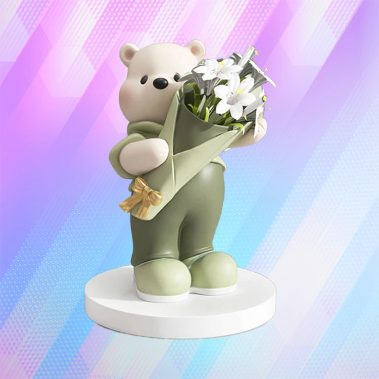 Cream - Style Bear - Holding - Flowers Ornament