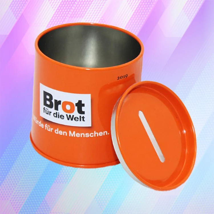 Orange Metal Cylindrical Piggy Bank