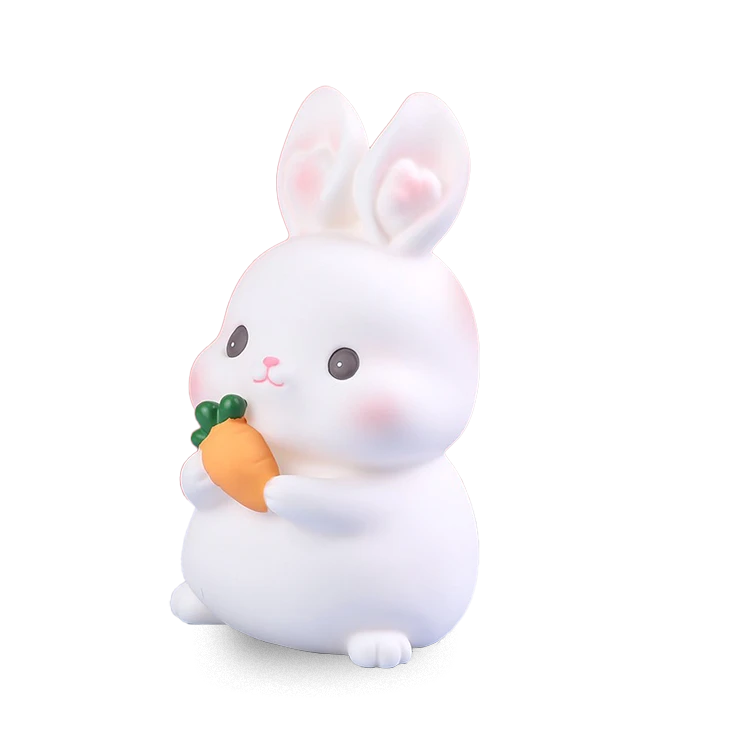 Cute Little White Rabbit Munching on a Radish Piggy Bank
