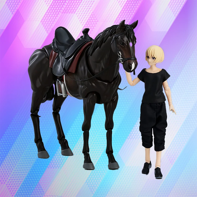 Black - clad Girl Leading a Horse Forward PVC Figure
