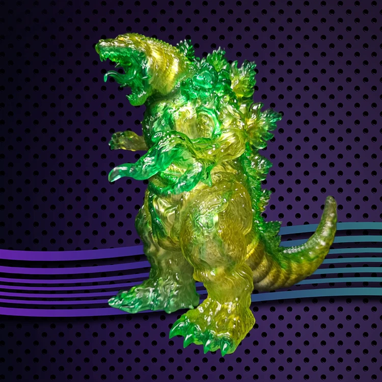 Glass - like Green - Flame Godzilla Sofubi Toy, with a Ripped Mouth