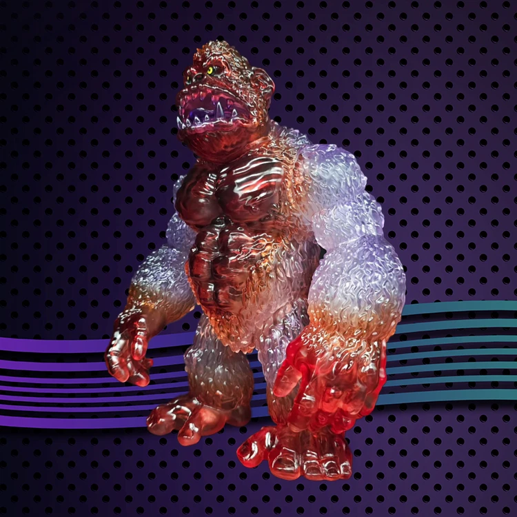 Gorilla Sofubi Toy with Fierce Red Gradient Transparency
