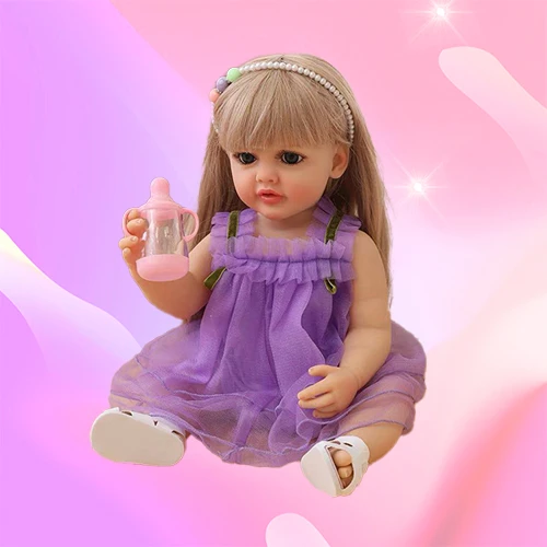 Vinyl doll in a purple dress